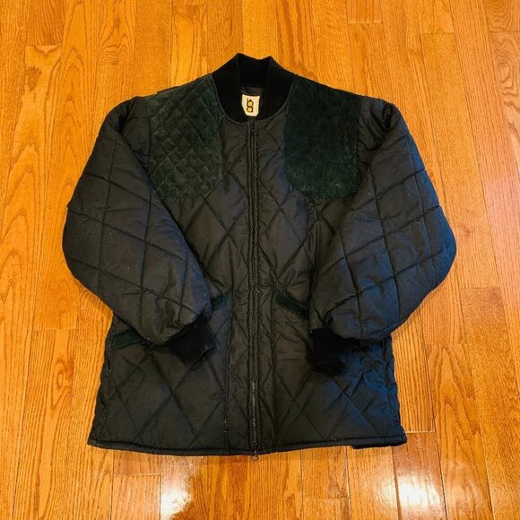 VTG Bob Allen Black Puffer Quilted w/Green Suede Shooting Jacket Mens Large - Picture 1 of 16